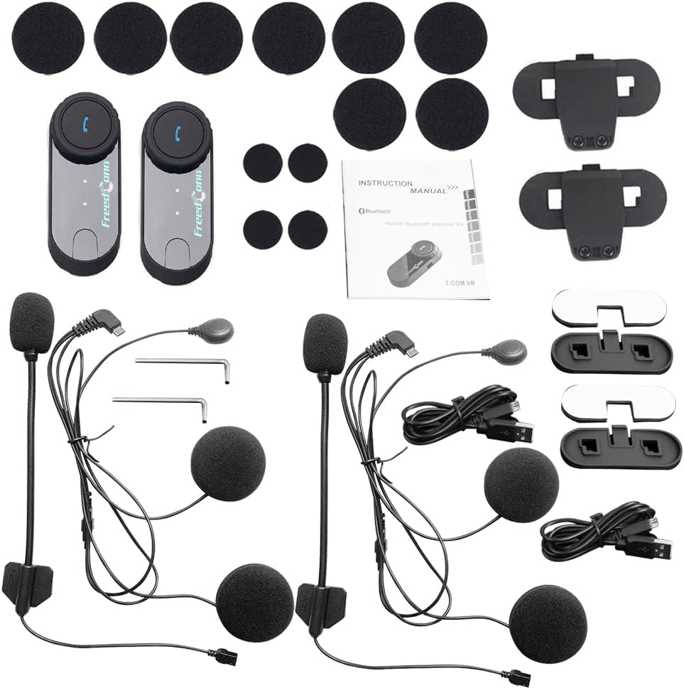 FreedConn T-COM VB Bluetooth headset, helm intercom, communicatiesysteem voor motorfietsen, GPS, FM-radio, handsfree, bereik 800 m, 2-3Riders Pairing dubbelpak