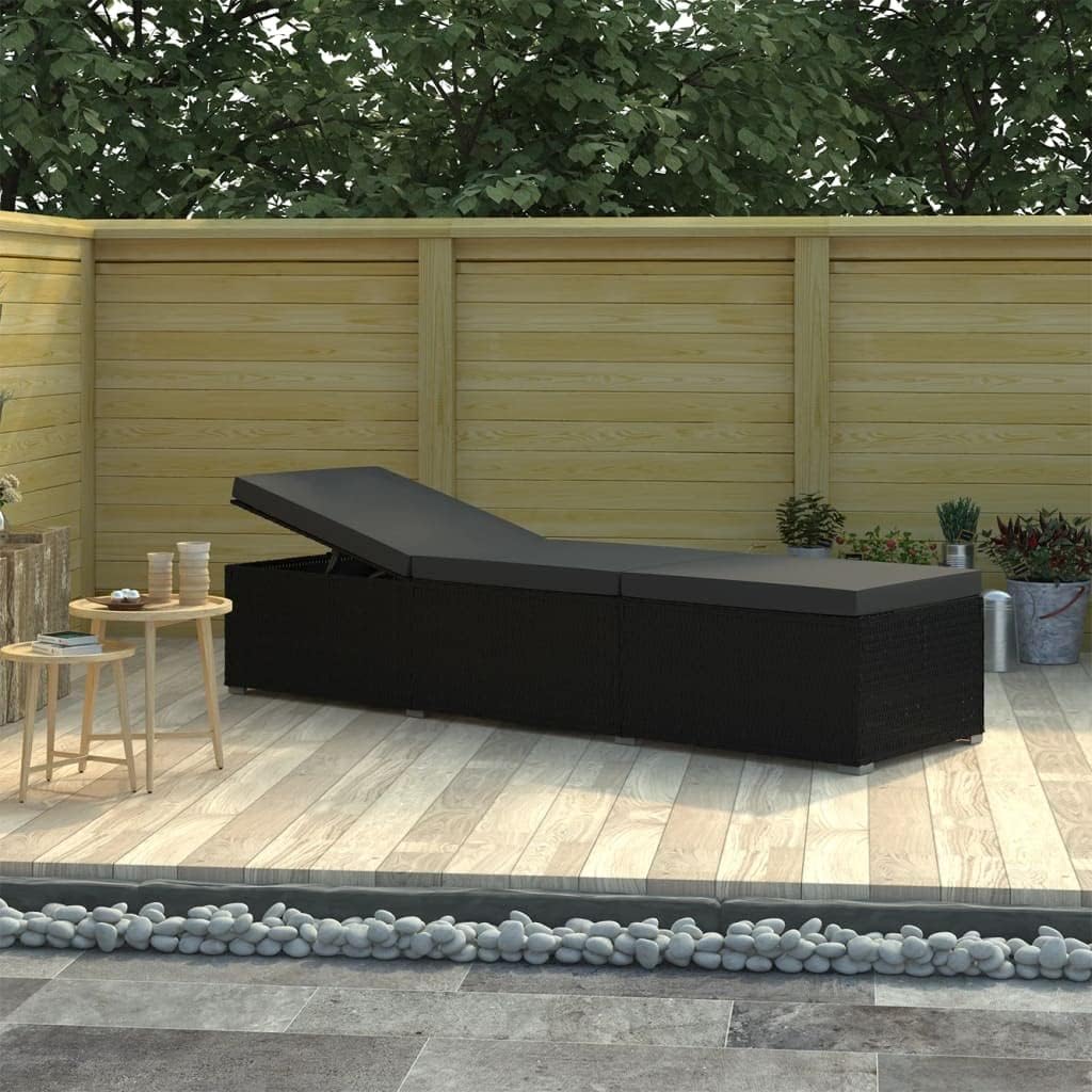 vidaXL Sunbed with Cushion Sun lounger Loungebed Bed Lounger Cushion Lounge Chair Garden Furniture Garden Chair Garden Bed Sunbeds Garden Poly Rattan Black - QUORE