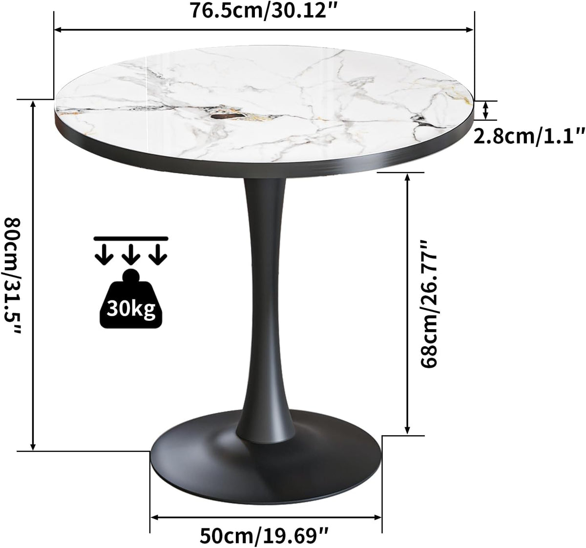 FATIVO Eetkamertafel rond met zwarte ijzeren poten 78 x 76 x 76 cm
