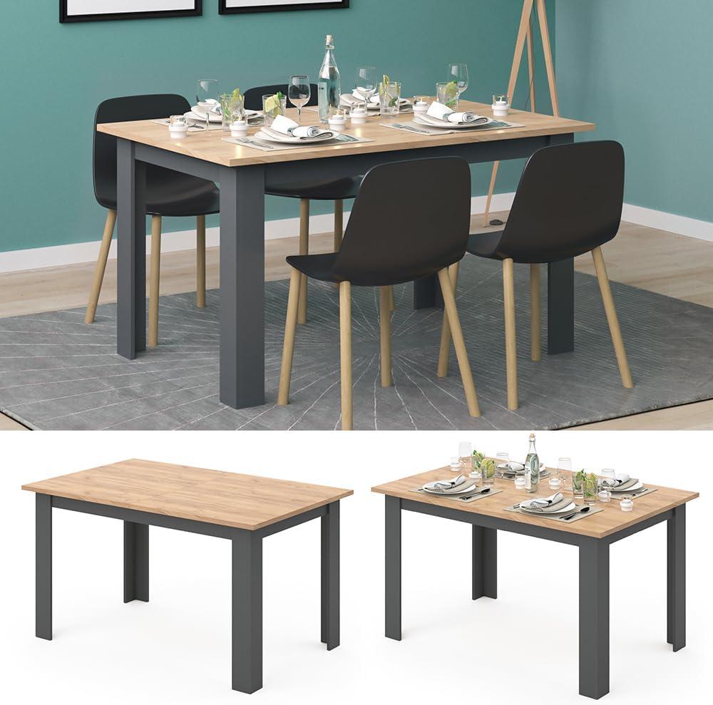 Vicco Dining table "Karlos", Powerful oak gold/Anthracite, 140 x 90 cm - QUORE