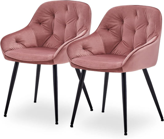 CLIPOP Dining Chair 2/4pcs Set Velvet Chair with Armrests and Metal Legs Upholstered Chair Kitchen Chair Lounge Chair Leisure Chair (2, Rose)