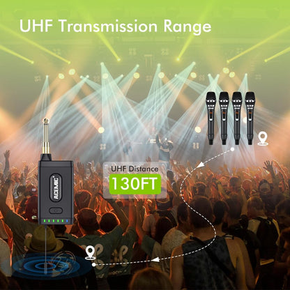 UHF Draadloos Microfoonsysteem – Draadloze Microfoon, Karaoke Microfoon, Handmicrofoon, Microfoonset – 4-Kanaals Set Met 4 Handmicrofoons – Bereik Tot 40 Meter, Oplaadbare Ontvanger