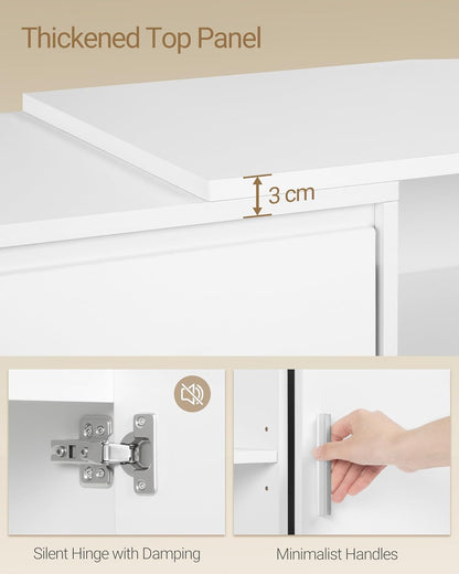 Hzuaneri TV Cabinet, TV Table, Suitable for TVs Under 44.5 cm, TV Cabinet with 2 Cabinets and 2 Open Areas, 40 x 140 x 51.5 cm, for Living Room, Bedroom, Dining Room, White TV16703E