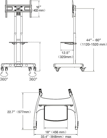 Ergosolid standaard met wielen, verstelbaar, voor LCD/LED/Plasma-TV tot 45,5 kg, zwart