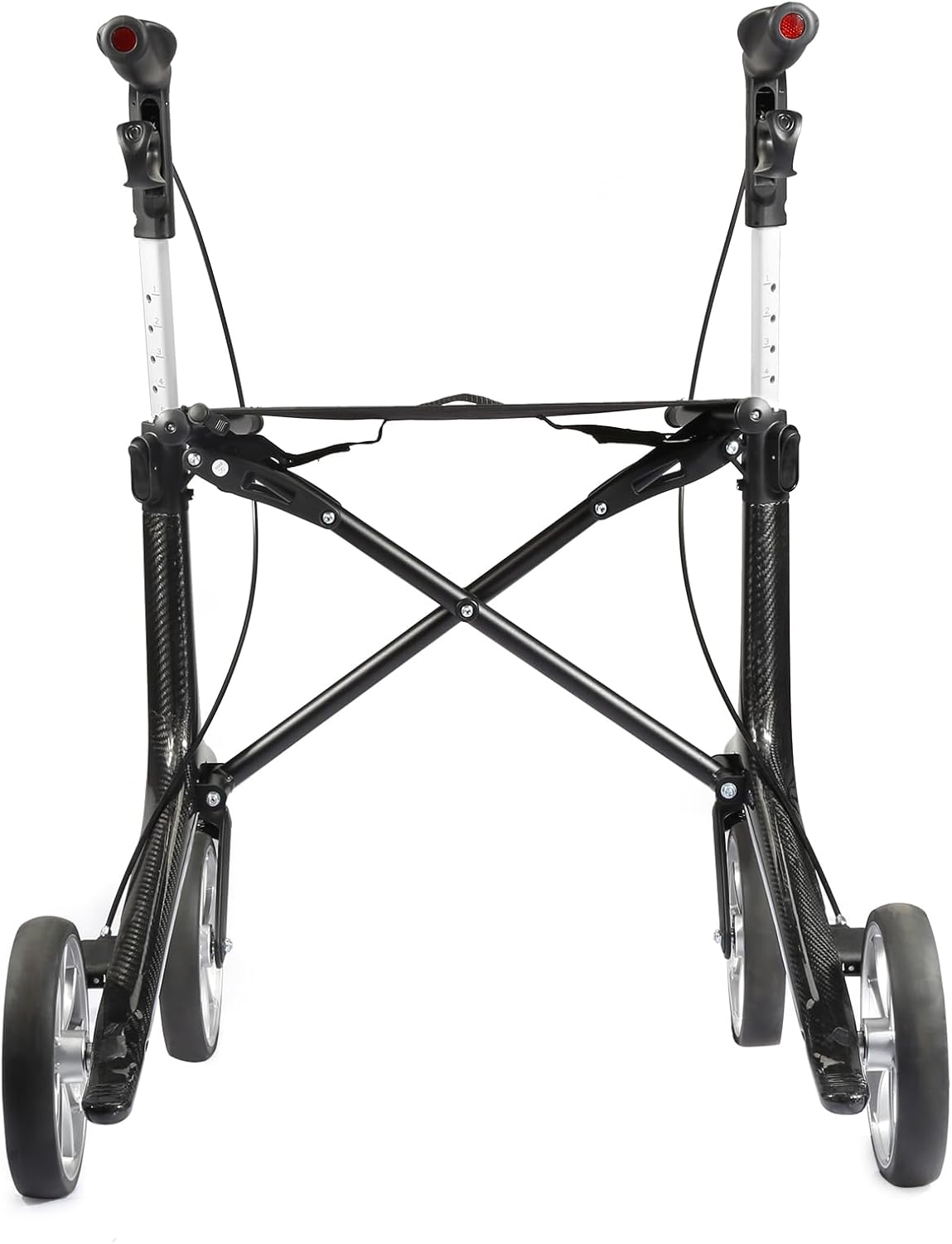 Carbon rollator, opvouwbaar en licht, met zitting, smalle rollator voor woning, opvouwbare rollatoren voor ouderen met een gewicht van 6 kg, handgreep, verstelbare hoogte 78-98 cm (Zwart)