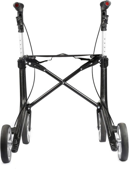 Carbon rollator, opvouwbaar en licht, met zitting, smalle rollator voor woning, opvouwbare rollatoren voor ouderen met een gewicht van 6 kg, handgreep, verstelbare hoogte 78-98 cm (Zwart)