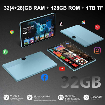 Android 16-tablet, 11 inch tablet,32GB + 128GB, uitbreidbaar tot 1TB, productiviteitsbundel met toetsenbordhoes, stylus, octa-coreprocessor, dubbele camera, wifi 6, 8000mAh-batterij (Blu)