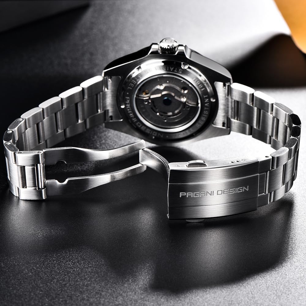 Pagani Ontwerp Horloges Mannen GMT Automatische Zelfopwindende Mechanische Analoge Saffier Sport Waterdichte Lichtgevende Polshorloge, Zwart, sport