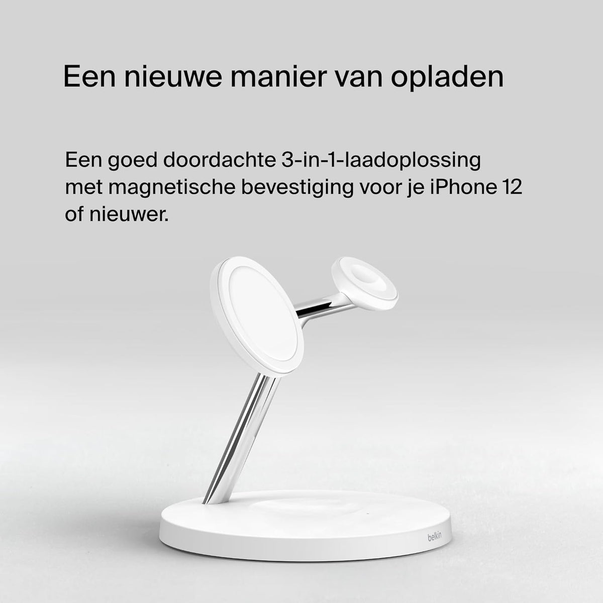 Belkin MagSafe 3-in-1 draadloze oplader, 15W-snellader voor iPhone, Apple Watch, AirPods-laadstation, draadloze oplader voor iPhone 16, 15, 14, Plus, 13, 12, Pro, Max, Mini, Apple Watch, AirPods - Wit