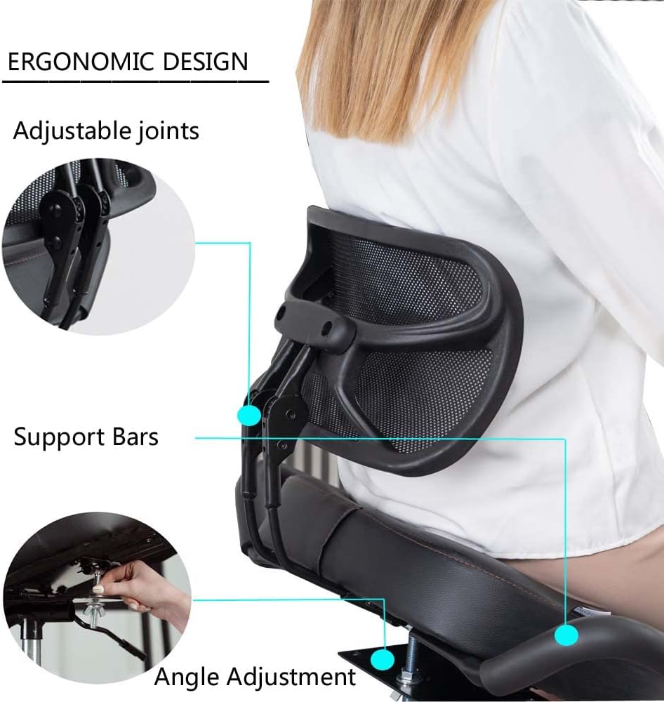 Knielstoel met rugleuning Ergonomisch voor kantoor, Verstelbare kruk met schuine zitting voor een betere houding, Dikke comfortabele kussens, Zwart