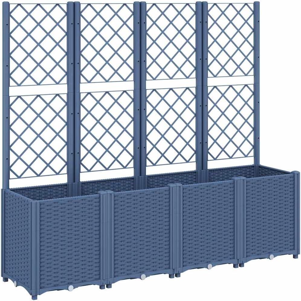 Planter with Trine Grate, Blue Grey, 160 x 40 x 140 cm, Rectangular Large Flower Pot for Indoor and Outdoor Use, Frost-Resistant, UV Protection - QUORE