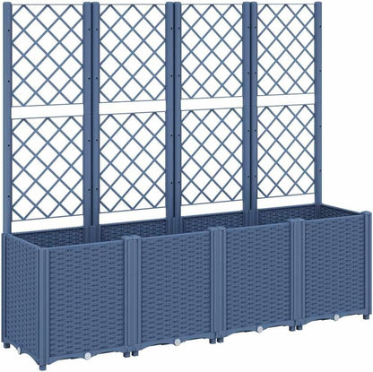 Planter with Trine Grate, Blue Grey, 160 x 40 x 140 cm, Rectangular Large Flower Pot for Indoor and Outdoor Use, Frost-Resistant, UV Protection - QUORE