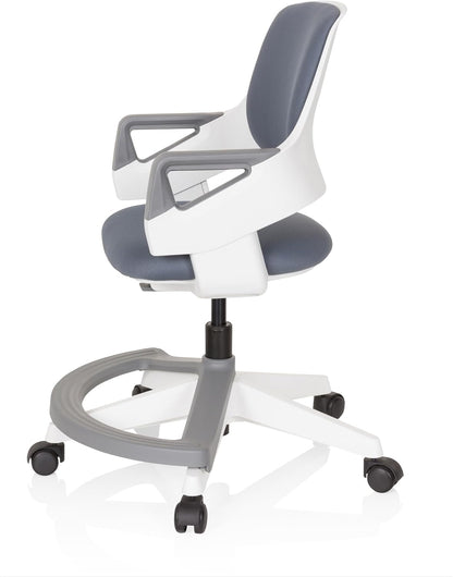 hjh OFFICE 640510 Kid Flex kinder- en tienerstoel van stof, grijs, meegroeiende draaistoel, voetensteun en rugleuning in hoogte verstelbaar