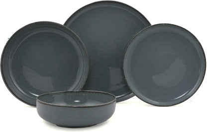 Elegante 16-delige dinerset, turquoise porselein, inclusief 4 borden (24 cm), dessertborden (21 cm), borden (20 cm), kommen (15 cm), vaatwasmachinebestendig en magnetronbestendig
