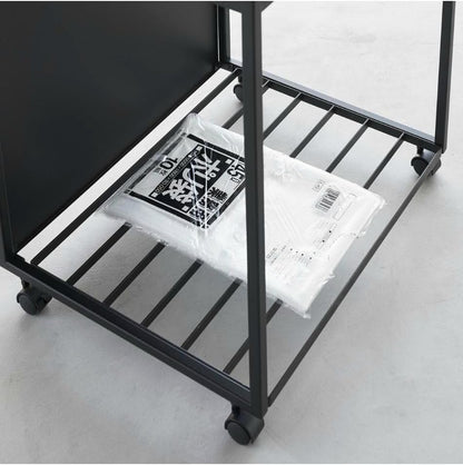 Yamazaki 1821 TOWER 2~Compartment Trash Can with Casters, black, Steel/Polypropylene/Nylon, 52 x 44 x 60 cm
