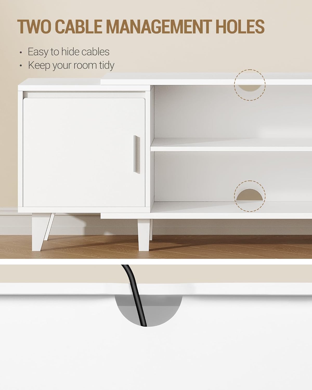 Hzuaneri TV Cabinet, TV Table, Suitable for TVs Under 44.5 cm, TV Cabinet with 2 Cabinets and 2 Open Areas, 40 x 140 x 51.5 cm, for Living Room, Bedroom, Dining Room, White TV16703E