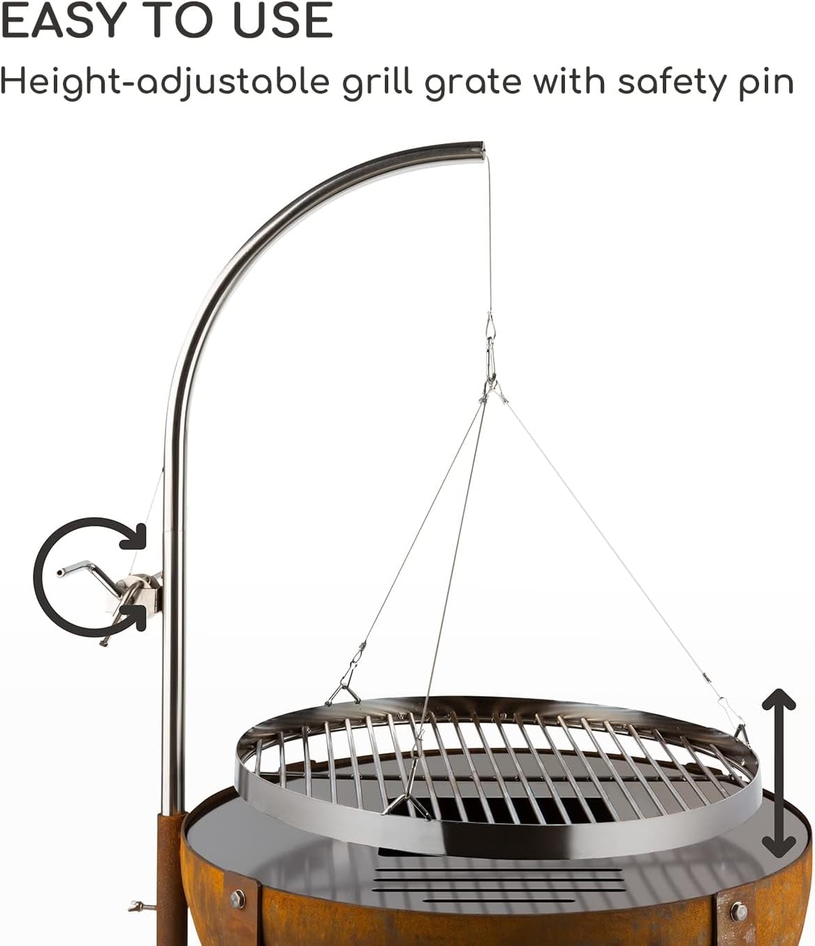 blumfeldt Fire Globe vuurschaal met grill, grillring: Ø 59cm, vuurschaal: Ø 60cm, grillrooster: Ø 59cm, afmetingen: 60 x 120cm (ØxH), used look: artificiële roestlook, traploos in hoogte verstelbaar, bruin