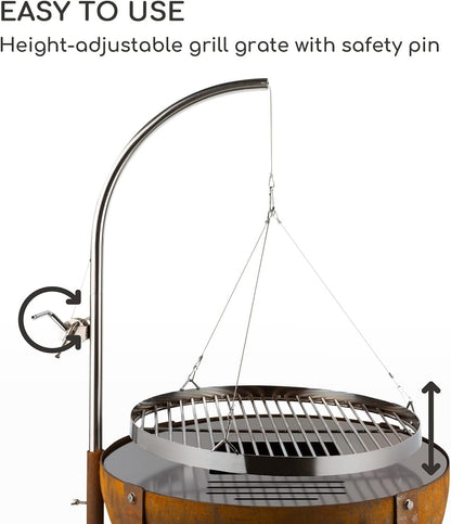 blumfeldt Fire Globe vuurschaal met grill, grillring: Ø 59cm, vuurschaal: Ø 60cm, grillrooster: Ø 59cm, afmetingen: 60 x 120cm (ØxH), used look: artificiële roestlook, traploos in hoogte verstelbaar, bruin