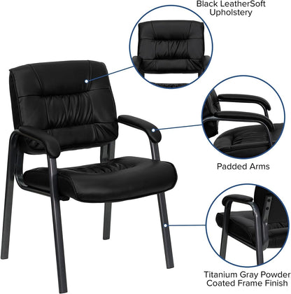 Flash Furniture Haeger bijzetstoel/managersstoel van leer, met titanium grijs gepoedercoat frame, zwart
