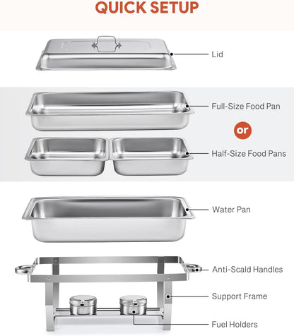 Wilprep Chafing dish set 9L RVS, 2 pakken met 2 grote GN 1/1 & 4 halve pannen GN 1/2 voor bruiloft, feest, banket, catering evenement