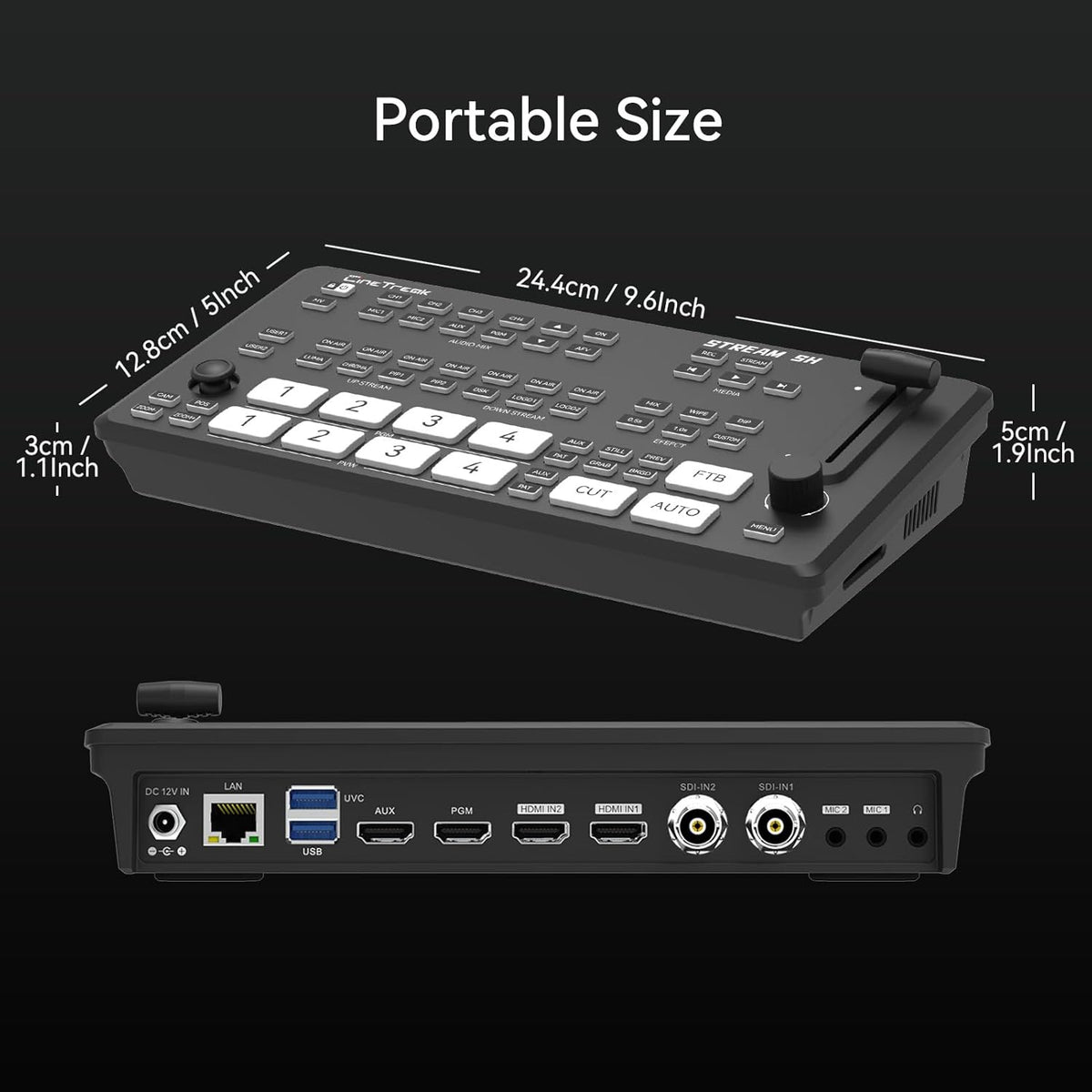 Stream SH Video Switcher Mixer 2HDMI & 2SDI met PTZ Besturing en Down&UP Stream Functie, NDI Updatebaar