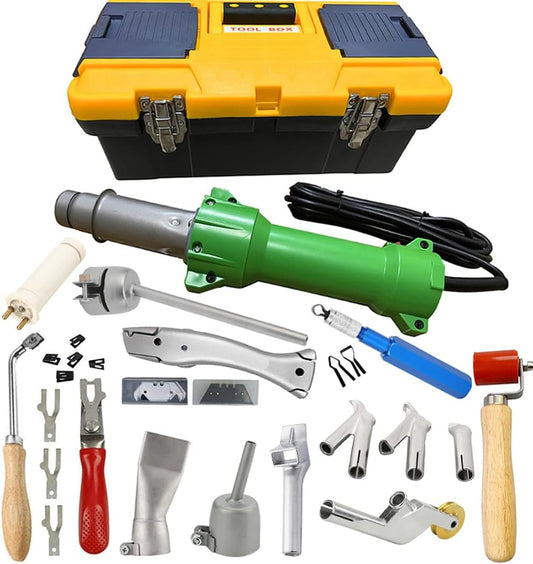 1600 W Plastic Hot Air Welding Gun with LED Light, Complete Set Welding Gun with Various Welding Nozzles, Floor Cover Accessories, 17 Inch Transport Box - QUORE