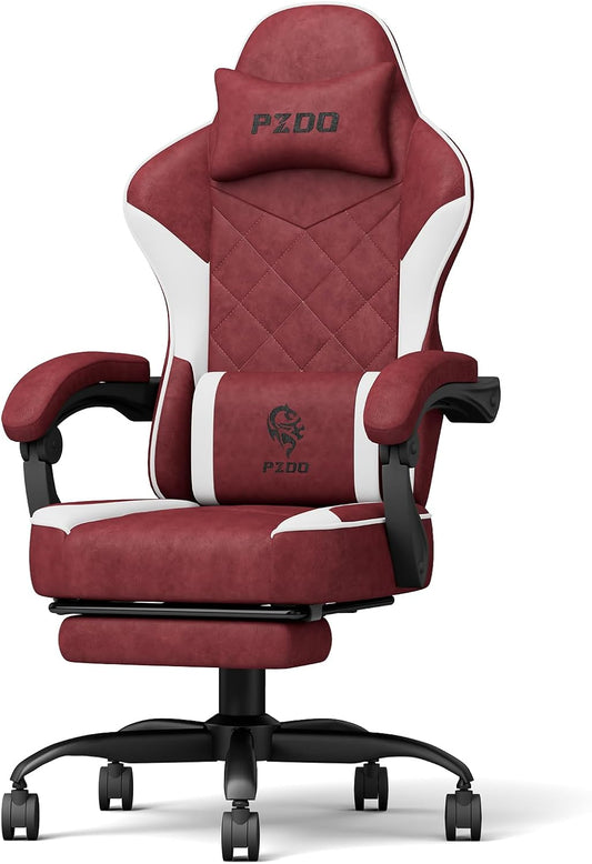Gaming Stoel – Ergonomische Stoel – Computerstoel – Bureaustoel – Gamestoel – Verstelbare Voetensteun – Ademend Stof – Hoogte Verstelbaar – Met Hoofdsteun en Lendenkussen – Rood – Draagkracht 150 kg