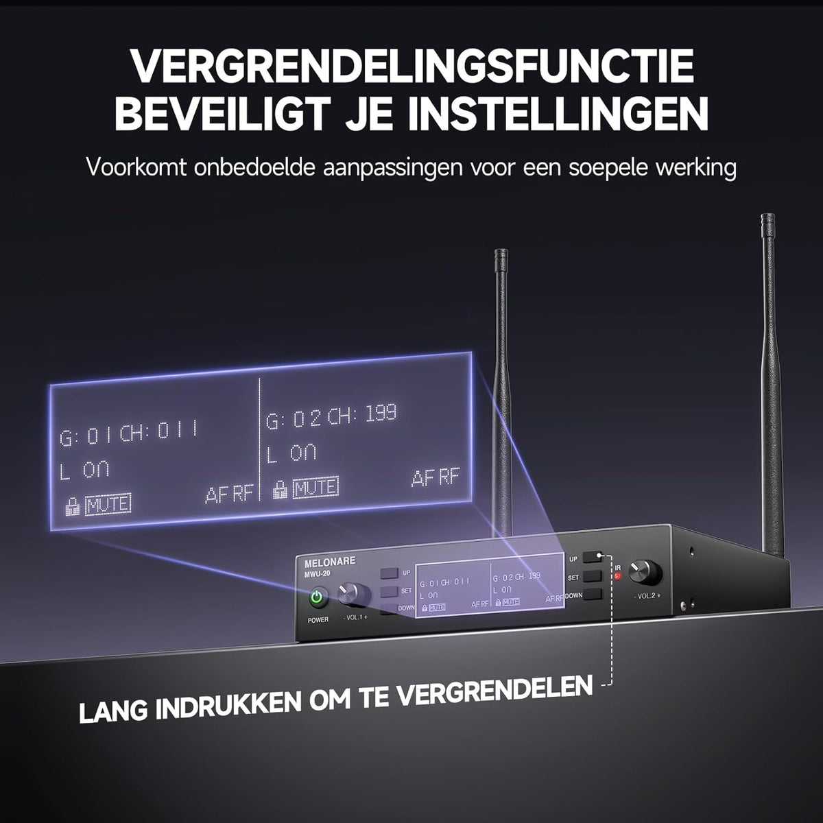 Draadloze microfoonset – Professionele microfoonset – Draadloze microfoon – UHF microfoon – Karaoke microfoon – 2 Handmicrofoons – Auto-Scan en IR-Synchronisatie – Bereik tot 100 meter