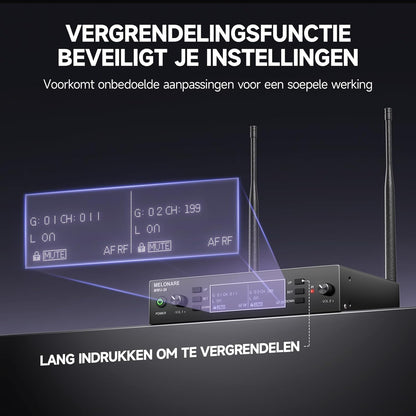Draadloze microfoonset – Professionele microfoonset – Draadloze microfoon – UHF microfoon – Karaoke microfoon – 2 Handmicrofoons – Auto-Scan en IR-Synchronisatie – Bereik tot 100 meter