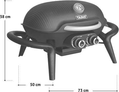 TAINO KENAI Gas Barbecue for Camping, Table Grill, Balcony Grill, Gas, Outdoor Kitchen, Thermometer, Aluminium Casting, Black - QUORE