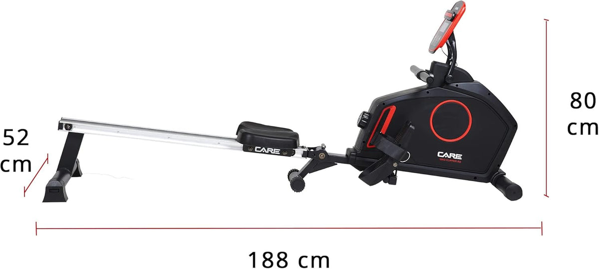 Care Fitness - Rowing machine - Mag Clipper - foldable - 8 resistance levels - magnetic resistance - flying mass 8 kg - LCD display (black without tablet holder) - QUORE
