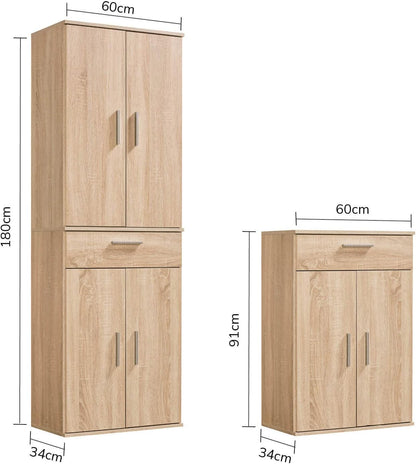 mokebo Multifunctional Cabinet 60 cm wide with Drawers 'The Practical', Chest of drawers, Filing cabinet large, Office cabinet, Shoe cabinet, Kitchen cabinet in brown of Wood, High Cabinet in Sonoma Oak - QUORE