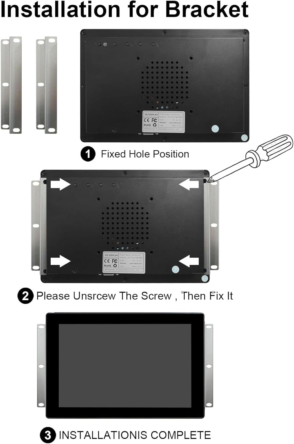 VSDISPLAY 10,1 inch industrieel touchscreen, 1280 x 800, 250 nits, IP65 frontbescherming, 10-punts capacitieve touch, groot temperatuurbereik, metalen structuur