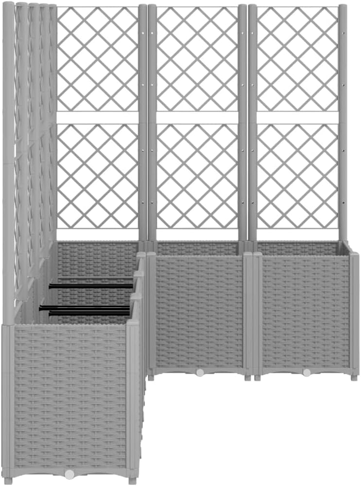 Planter with Trine Grate, Light Grey, 160 x 120 x 140 cm, Polypropylene Rectangular Large Flower Pot for Indoor and Outdoor Use, Frost-Resistant, UV Protection - QUORE