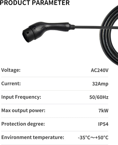 EV Oplaadstation – Elektrische Autolader – EV Charger – Thuislaadpunt – Type 2 Laadpaal – 7 kW Eenfase – 10 Meter Kabel met Wifi & Bluetooth