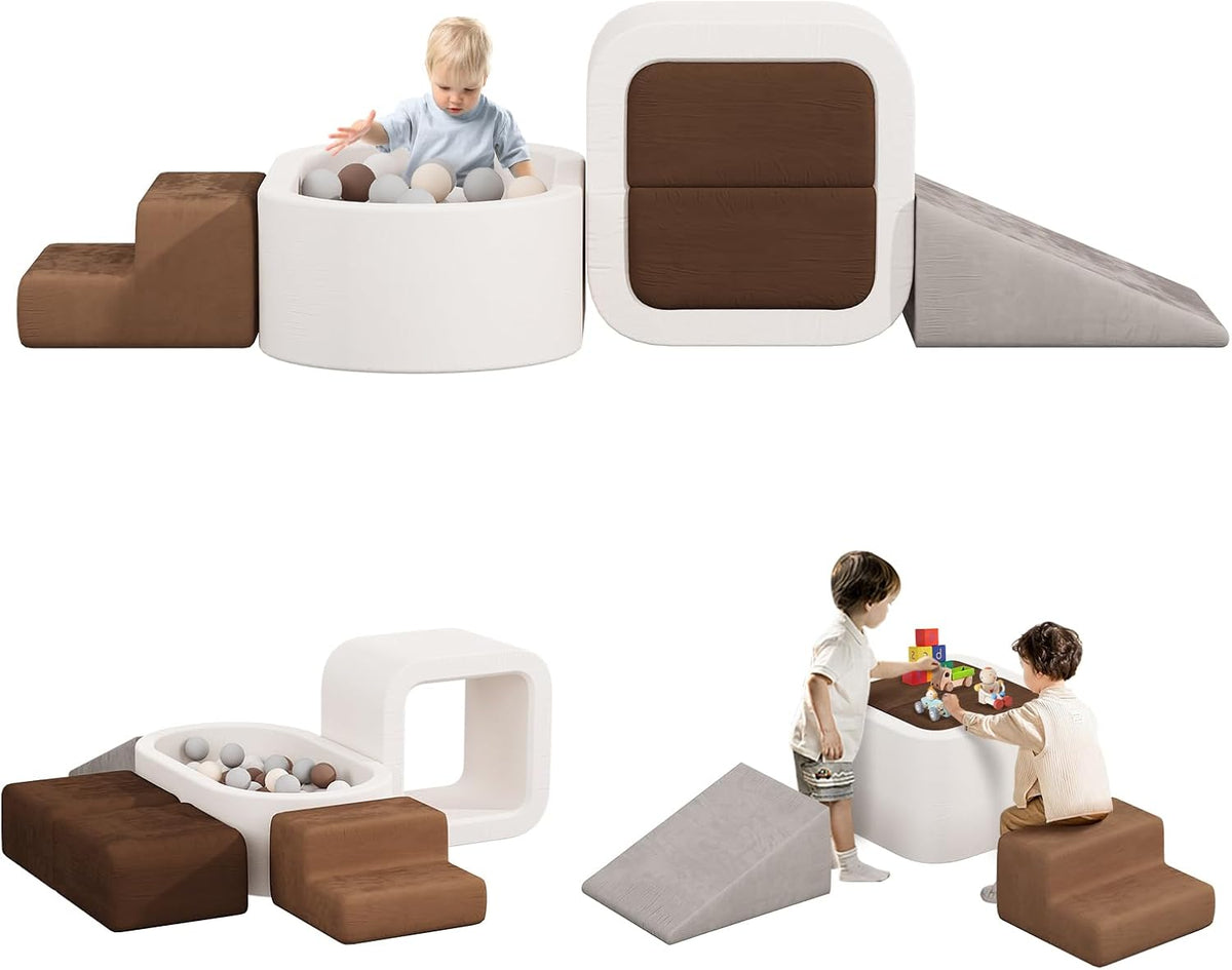 BanaSuper Softplayset voor kinderen, softplay-uitrusting voor peuters, babyschuimballenbak (Ballen niet inbegrepen), klimblokken met ballenzwembad, klim- en kruipspeelplaats