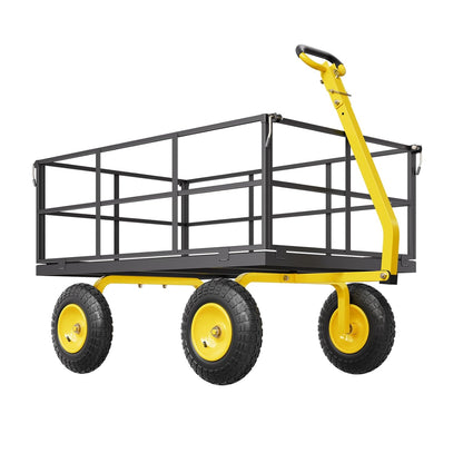 VEVOR Handcart 116.8 x 76 x 43 cm Transport Trolley Garden Trolley Tool Trolley 2-in-1 Hand Trolley with 13-Inch All-Terrain Tyres, Removable Mesh Side Panels and 180° Swivel Handle