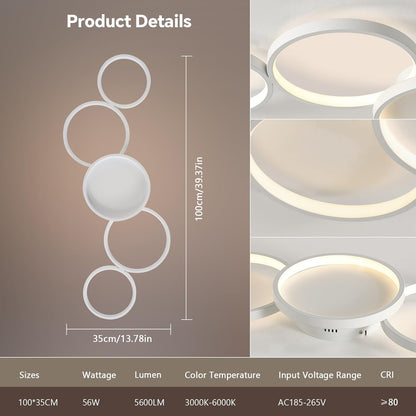 Plafondlamp met afstandsbediening, woonkamerlamp met Matter compatibel met HomeKit, Alexa, Google en IFTTT, 50W moderne LED-plafondlamp voor slaapkamer en woonkamer (100cm, wit)