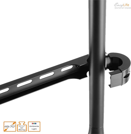 Tv-Statief – Tv-Standaard – Tv-Houder – Monitorhouder – Tv-Ezel – 4-Poots Grafiet/Walnoot Donker – In Hoogte Verstelbaar Tot 70 Inch En 40 Kg – LED-Sfeerverlichting Met Afstandsbediening