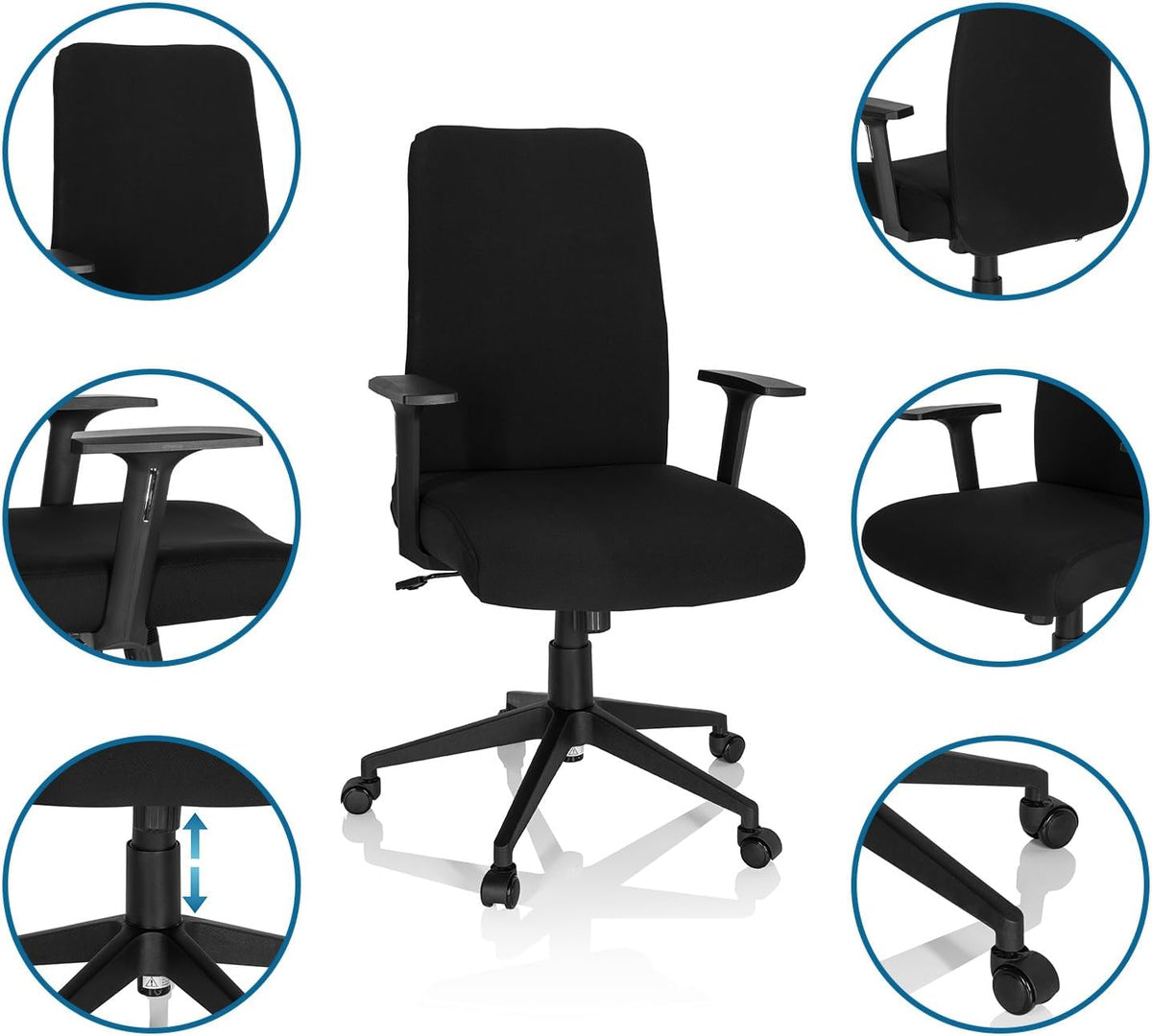 hjh OFFICE 724581 Home-Office bureaustoel COSIO I stof zwarte draaistoel gevoerd, rugleuning ergonomisch, kantelfunctie, donkerblauw, één maat