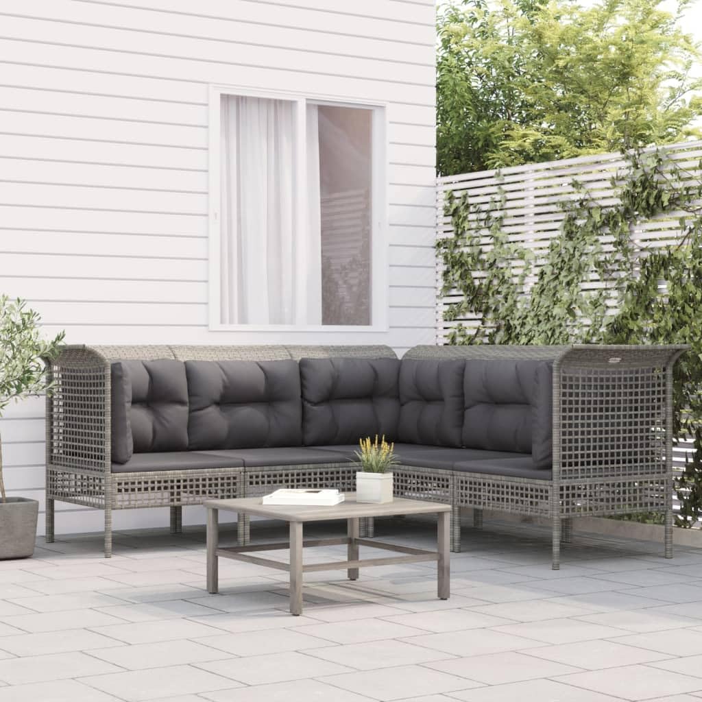 vidaXL 5-piece Lounge set with cushions poly rattan grey - QUORE