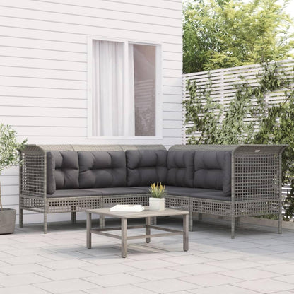 vidaXL 5-piece Lounge set with cushions poly rattan grey - QUORE