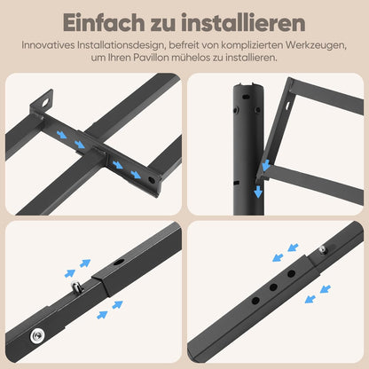 Sekey Paviljoen 3 x 3 cm, waterdicht, stabiel, winterbestendig, met 4 muggennetten, voor tuin, binnenplaats, terras, partytent, tuintent voor festivals, evenementen, feesten, picknick, kaki