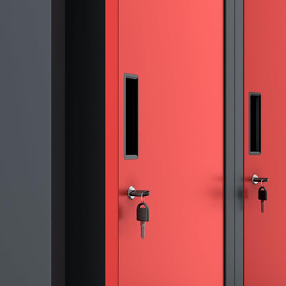 Stalen Kast Garderobekast Dubbele kast 2 compartimenten Etikethouder Scheidingswand Ventilatiesleuven Poedercoating 180 cm x 80 cm x 50 cm (Antraciet-Rood)