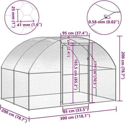 Kippenren – Kippenhok – Hennenren – Pluimvee Ren – Dierrenkooi – 3x2x2 Meter – Gegalvaniseerd Staal – Weerbestendig & Ruim