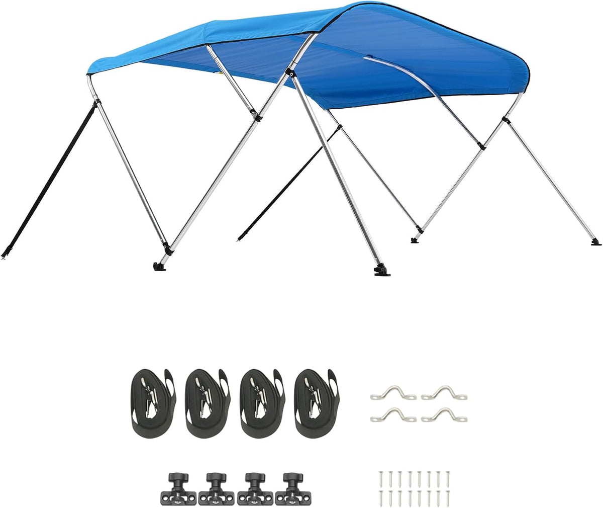 VEVOR Bimini-tops met 3 bogen, 600D polyester luifel met aluminium frame, waterdicht en zonnescherm bootluifel met opbergtas, 2 steunstangen, 4 riemen, 6'Lx (67"-72") Bx46"H, Pacific Blue
