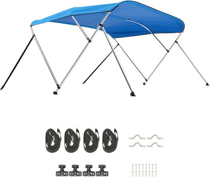 VEVOR Bimini-tops met 3 bogen, 600D polyester luifel met aluminium frame, waterdicht en zonnescherm bootluifel met opbergtas, 2 steunstangen, 4 riemen, 6'Lx (67"-72") Bx46"H, Pacific Blue