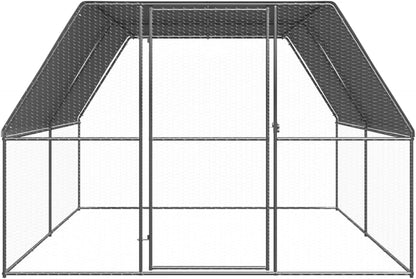 Chicken Cage with Roof, Chicken Coop, Freewheel, Chicken Aviary, Chicken, Small Animals, Poultry, Door with Lock, 3 x 4 x 2 m, Galvanized Steel