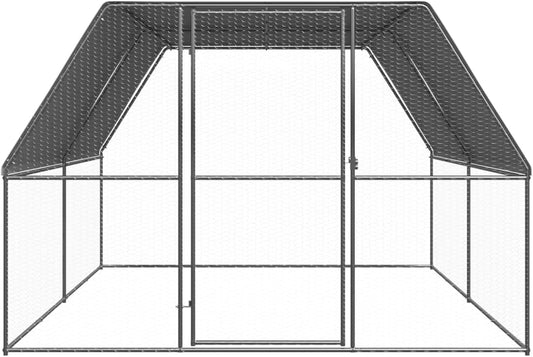 Chicken Cage with Roof, Chicken Coop, Freewheel, Chicken Aviary, Chicken, Small Animals, Poultry, Door with Lock, 3 x 4 x 2 m, Galvanized Steel