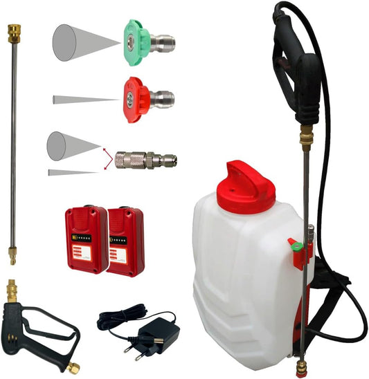 Elektrische Rugsproeier – Backpacksproeier – Batterijsproeier – Dorsale Sproeier – Tuinsproeier – 16 Liter Tank – 9 Meter Sproeibereik – 3 Liter Per Minuut Flow – 40 cm RVS Lans – 2 Batterijen